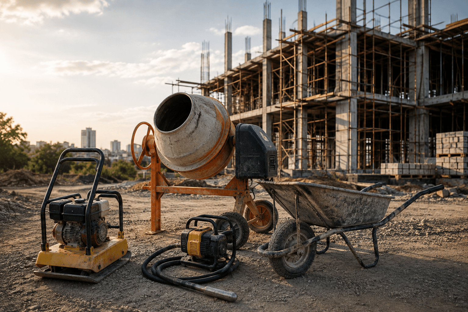 Construction equipment on an active site